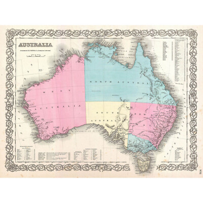 SCHÖNE 1855 ERSTAUSGABE BEISPIEL COLTON'S KARTE AUSTRALIEN POSTER DRUCK 12x16 i