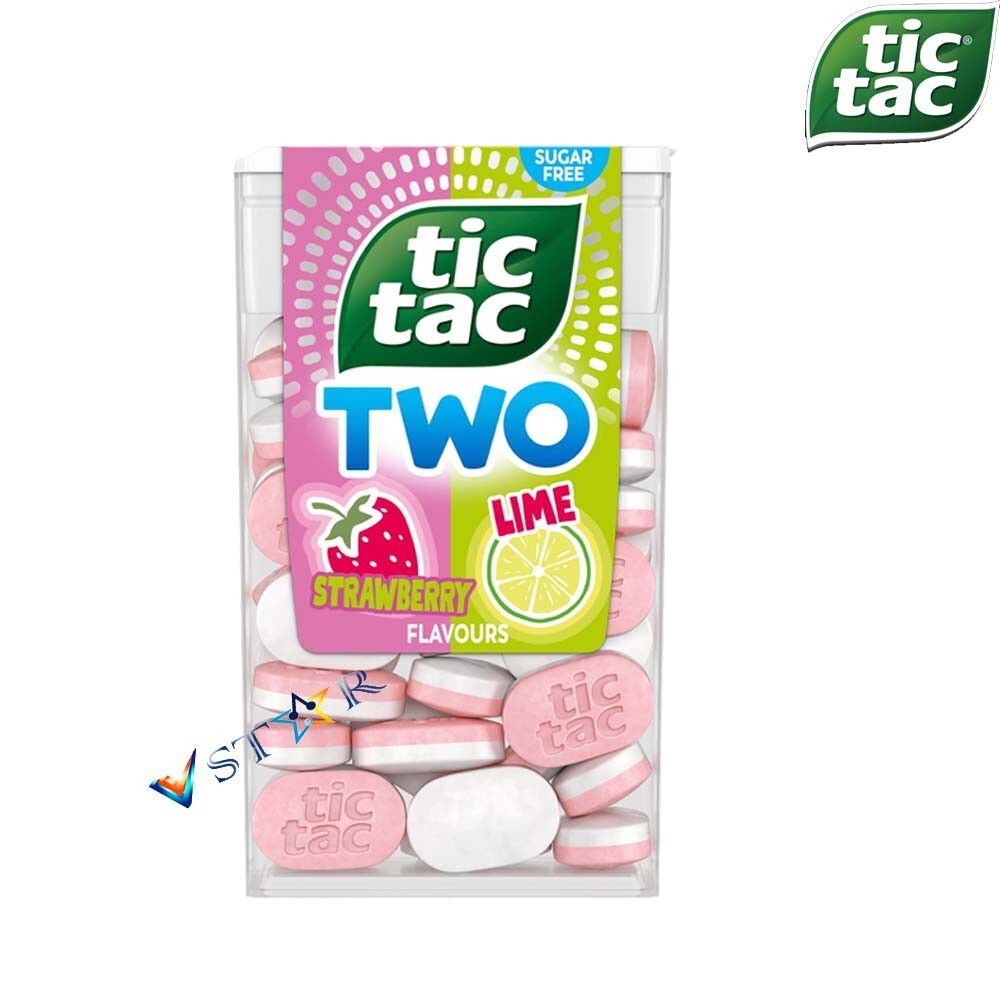 Tic Tac Two Sugar Fre Lemon Raspberry, Spearmint, Lime Strawberry Flavours  38.5g