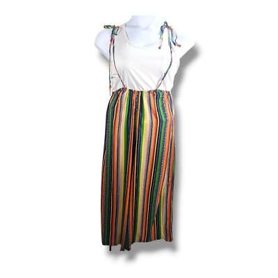 SHEIN Jumpsuit 14 Rainbow Multicolor Stripes Tie Straps Pant Overalls Wide-Leg