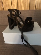 NIB 1081.00 LANVIN Black Suede Platform Sandals Shoes 37.5 IT/ 7.5 US