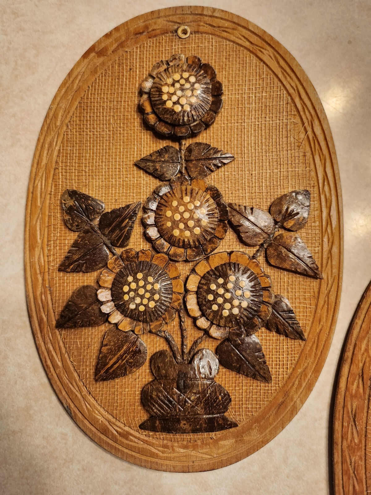 Vintage Wall Art Coconut Shell Wall Art Flower Floral Mid Century eBay