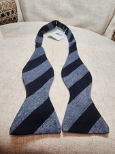 NWT Nordstrom Men Made In Italy Bow Tie Navy Blue Stripes Silk Wool Wedding Work