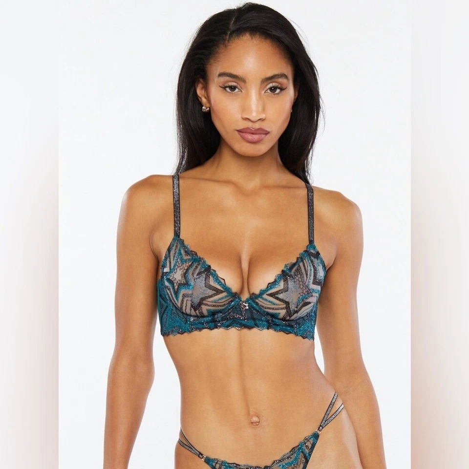 Sutiã feminino Savage X Fenty novo com etiquetas Shining Star bordado sem forro tamanho 34B - Imagem 4 de 4