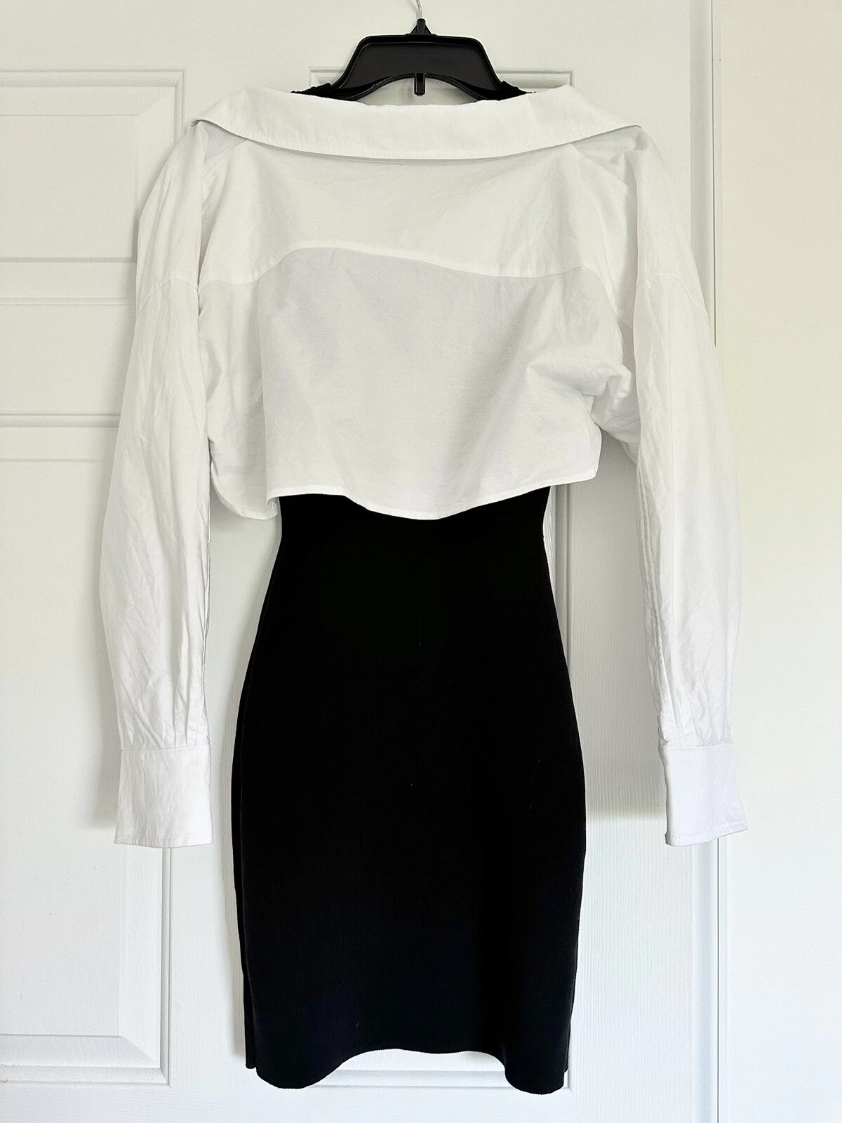 Camicia a costine Alexander Wang a due strati manica canottiera abito S nero bianco