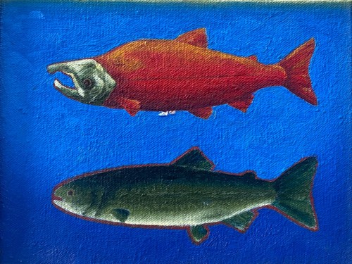 🔥 Vintage Modern Minimalist Pacific Northwest Salmon Fish Painting, Anne Vaasjo - Picture 5 of 20