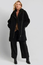 Na-kd Biker Long Teddy Coat Size 36 Black