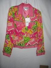 Nancy Bolen Silk Floral Beaded Button Front Jacket, Medium