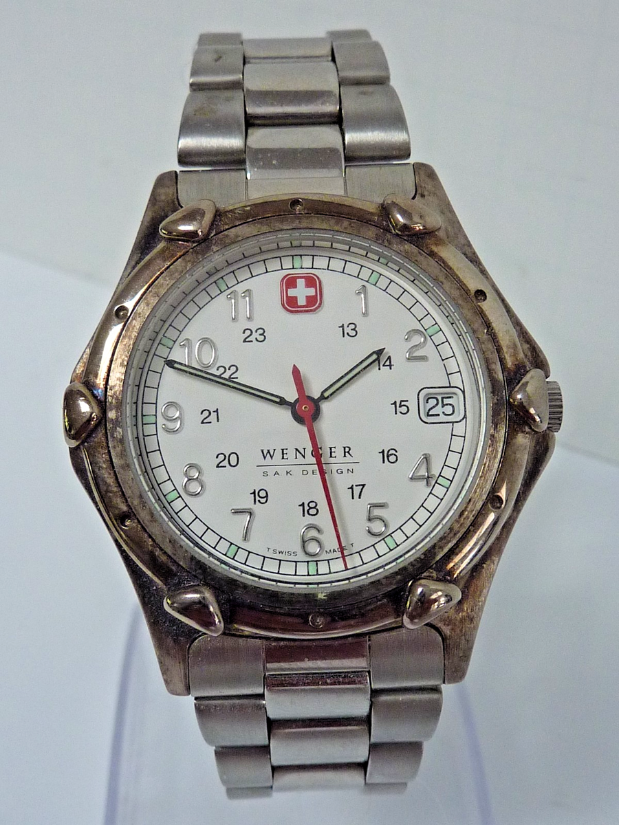 Vintage WENGER Swiss Army S.A.K. Design White Dial Stainless Steel