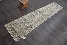 Vintage Turkish Runner Rug 2x10ft Wool Anatolian Handmade Hallway Oushak BEIGE