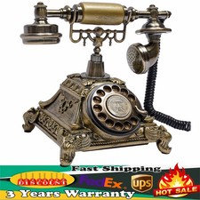 Antique Vintage Handset Old Telephone European Style Rotary Dial Phone Gold New