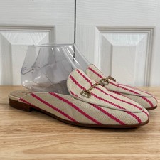 Sam Edelman Linnie Bit Mules 7M Pink Cream Striped Preppy Coastal Flat Slides