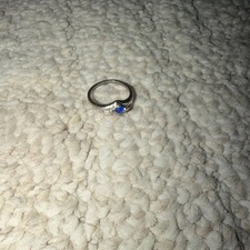 Silver Tone Vintage Style Ring with Round Blu...