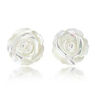 Delicate White Rose Carved from Mother of Pearl Post Earrings