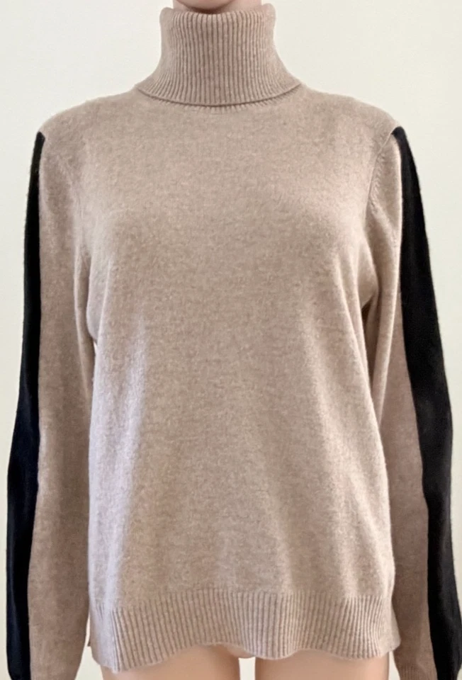 Suéter de cuello alto de cachemir 100 % talla grande AQUA para mujer marrón claro negro Foto 3 de 4