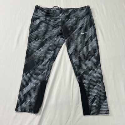 Nike Running Capri Leggings Yoga Pants Womens XL Gray Black Stretch Dri-Fit EUC