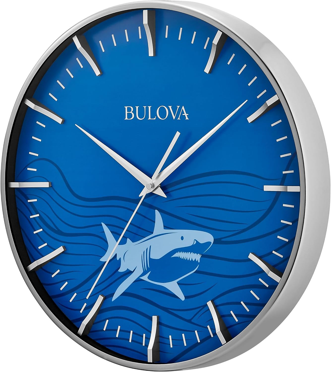 Clocks C4386 Mako 16” Wall Clock – Satin Nickel Steel Case, Ocean Blue Dial with