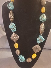 Rustic Southwestern Chunky Statement Necklace Howlite Turquoise Beads