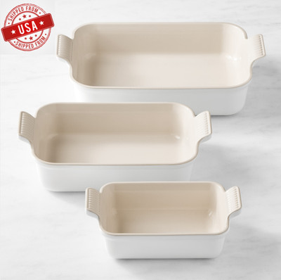 SALE NOW Le Creuset Heritage Open Rectangular Dishes, Set of 3 in White - NWB