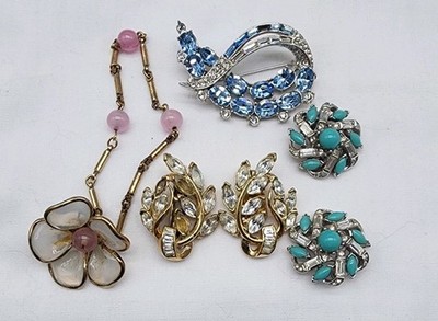 VTG Crown Trifari Alfred Philippe Rhinestone enamel Repair lot As Is rare items