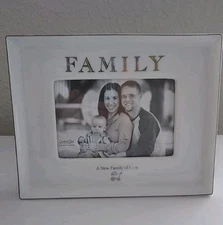 Baby Picture Frame 4x6 Photo White Ceramic A New Family of Love Gift Shower