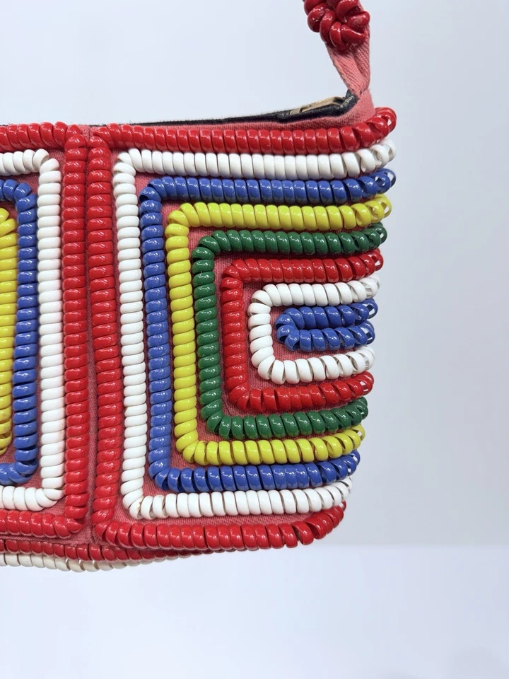 复古 20 世纪 40 年代电话线彩虹钱包手提包 8 英寸× 6 英寸 ✅📝📸 — 第 4/4 张图片