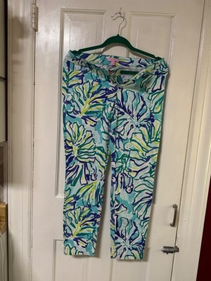 Lilly Pulitzer Kelly Skinny Ankle Pants Pool Blue Stay Cool SZ 8 READ DESCRIPTON