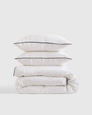 NWOT Quince European Linen Piped Duvet Cover Set White Black Full Queen NWOT