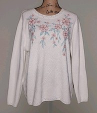Alfred Dunner - Pretty White Chenille Embroidered Pullover Sweater - Size XL