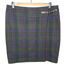 Vintage Lauren Ralph Lauren Plaid Wrap Skirt 10 Wool Academia Preppy Buckle