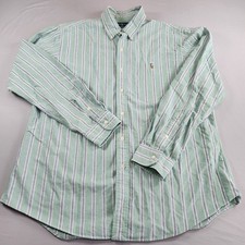 Polo Ralph Lauren Men's Shirt XL Long Sleeve Custom Fit Green Striped Flesh Pony