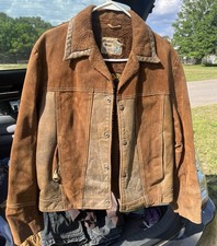 VTG Pioneer Wear Brown Genuine Leather Suede Tan Coat Jacket 80s Southwestern