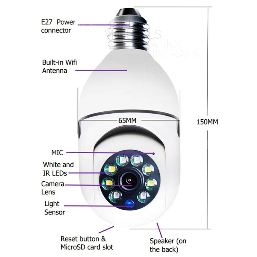 360° 1080P IP E27 Light Bulb Camera Wi-Fi IR Night Smart Home Wireless Security - Image 3 of 4