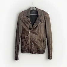 AllSaints Mens Brown Leather Quilted Conroy B...