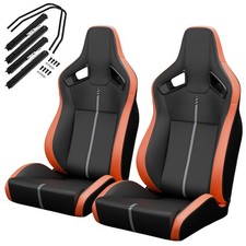 New 2pcs Universal Bucket Racing Seats Stitch Orange Pvc Leather Reclinable