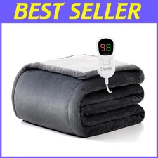 Soft Flannel & Sherpa Heated Blanket Throw - 50" x 60" for Cozy Winter Nights