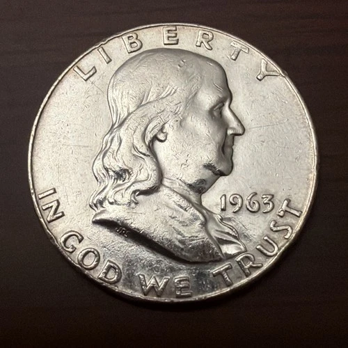 1963 D US Benjamin Franklin LIBERTY BELL Vintage Silver Half Dollar Coin