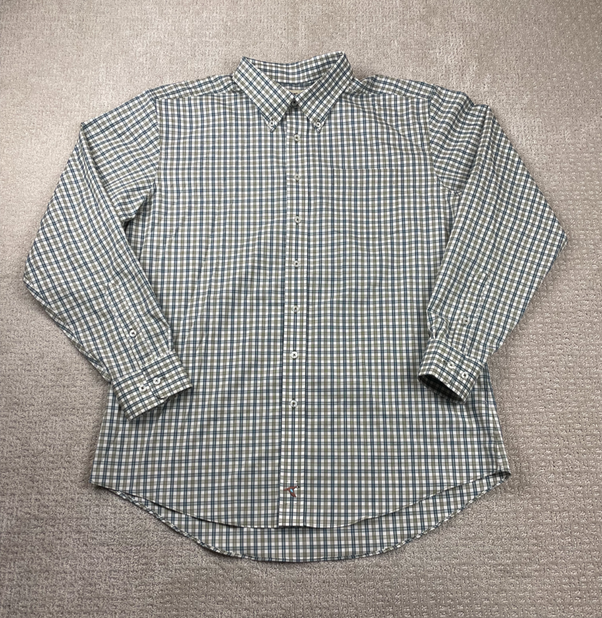 Genteal Shirt Mens XL Blue Plaid Button Down Long Sleeve Classic Cotton Business