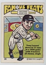 1980 Laughlin Famous Feats Second Series Tony Lazzeri #26 HOF 1n13