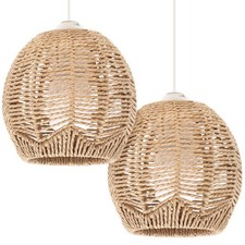 2 Pcs Rattan Hanging Lamp Pendant Light Shade Large Wicker Shades for Lights