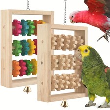 2Pcs Bird Toys for Parrots, Hanging Parrot Chew Toy, Natural Wooden Chewing P...