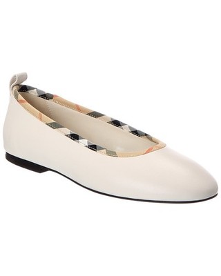 Burberry Check Trim Leather Ballerina Flat Women's