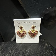 Kendra Scott Holland Gold Heart Drop Earrings in Pink Crystal NEW