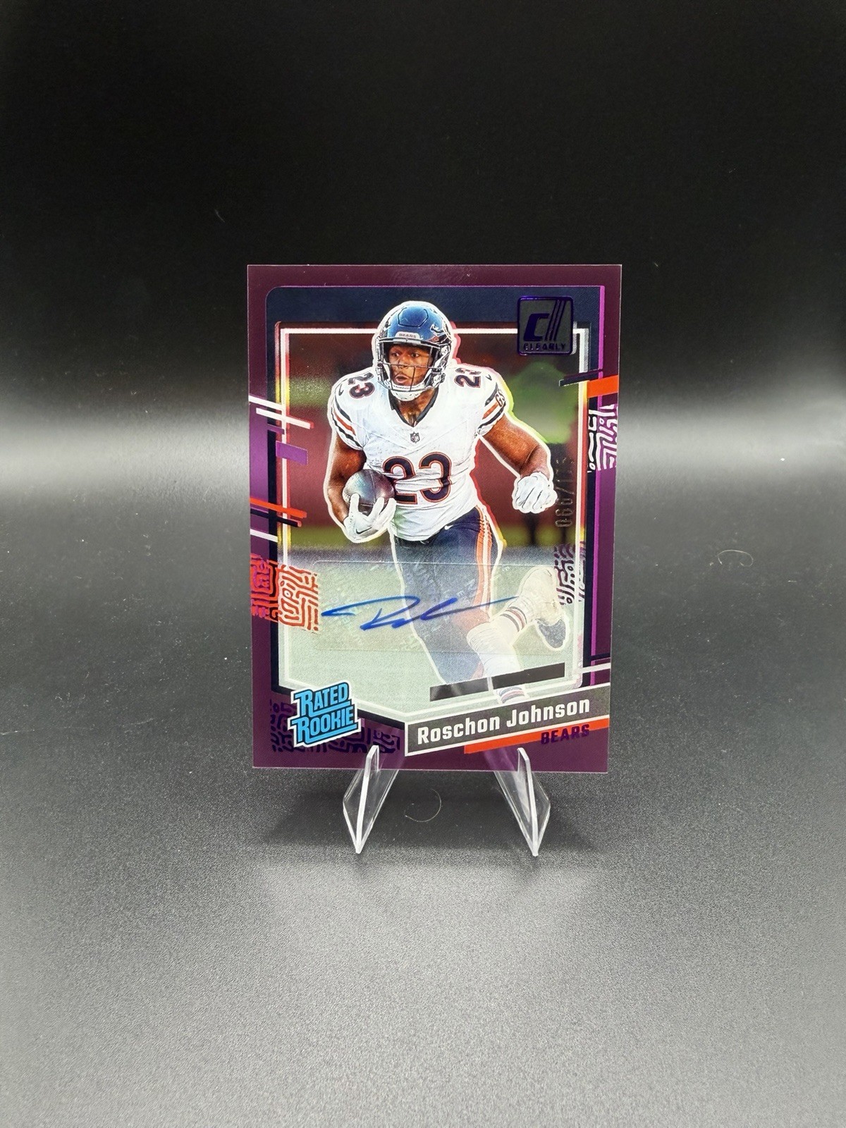 Panini 2023 Clearly Donruss Roschon Johnson Bears #80 Purple Auto RC # /175