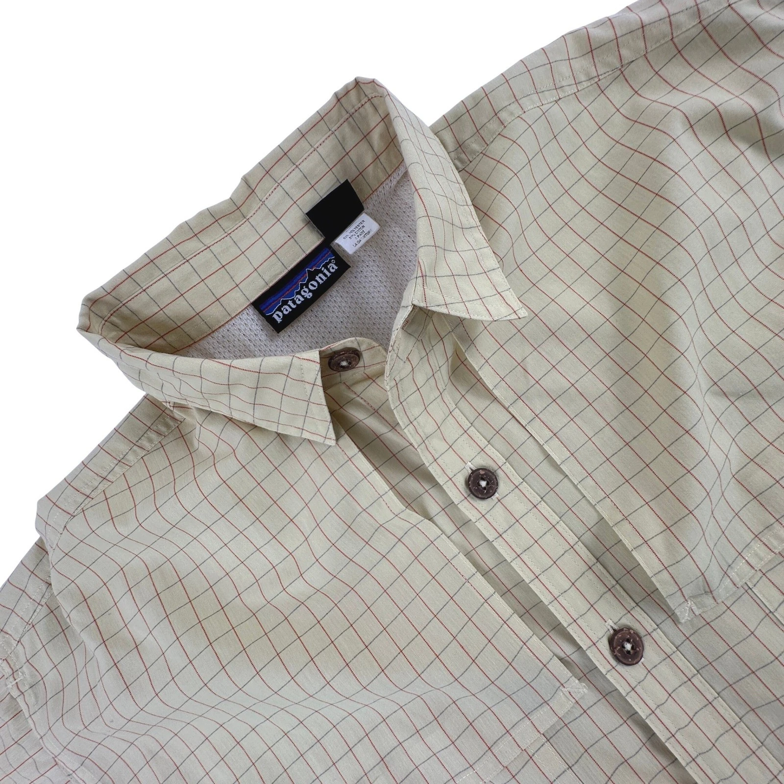 Patagonia Mens L Shirt Tan Plaid Long Sleeve Vented Fishing Hiking 82021 FA01