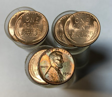 3 1958 Bu Lincoln Cent Rolls Red Red Red 150 Coins Total Single Lot