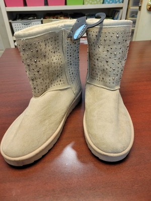 Primark boots suede with silver rhinestones & faux fur lining Size8