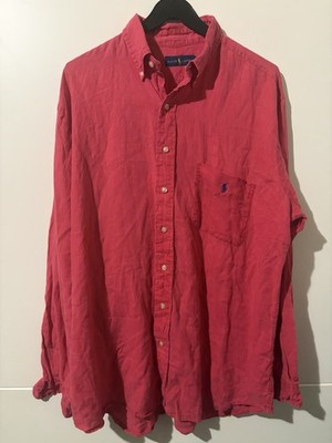 Original Polo Ralph Lauren Hemd Rot L Herren 100% Leinen, Großer Fit & Lang Top