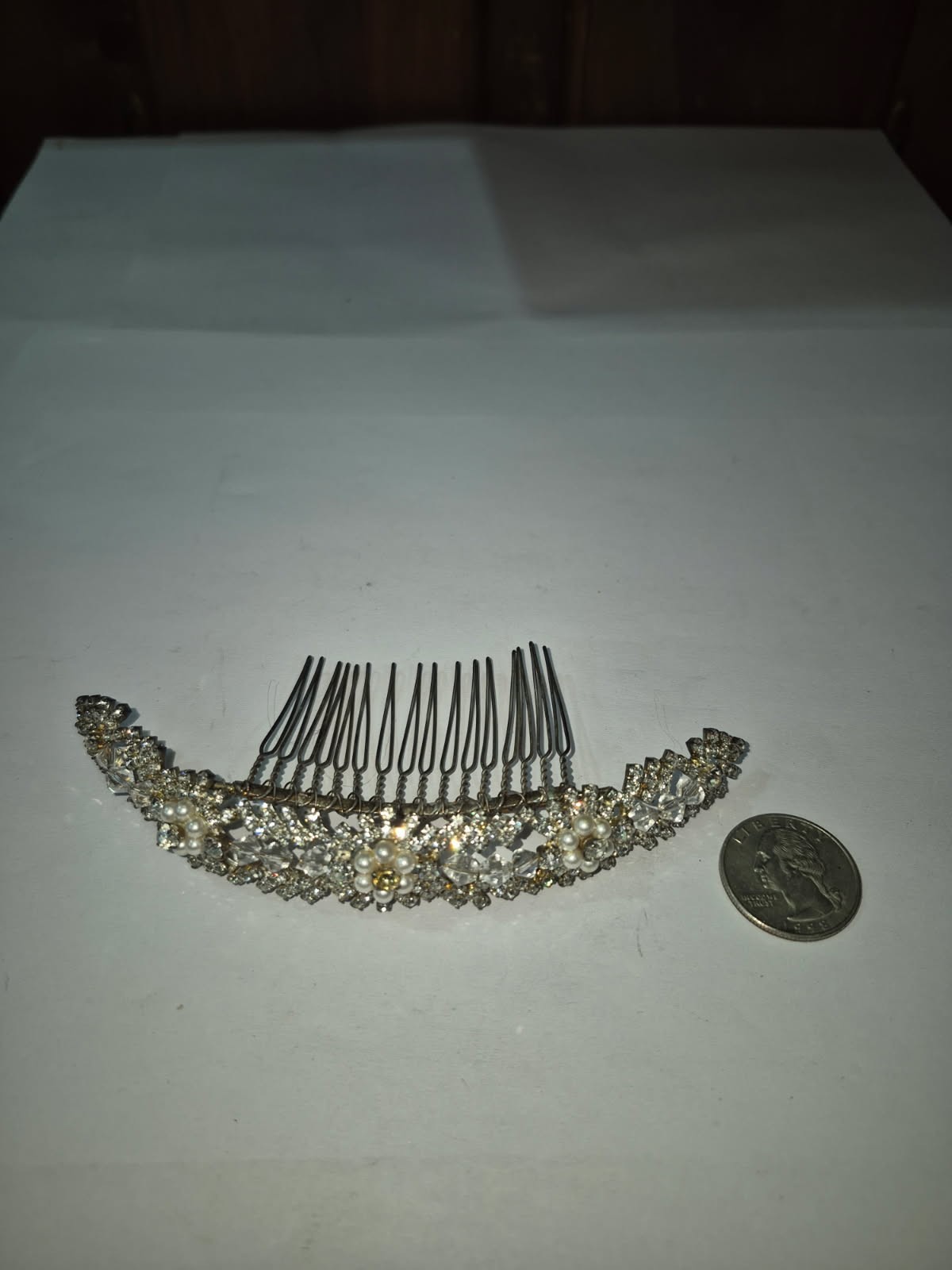 Vintage silver tone sparkling rhinestone bridal hair comb