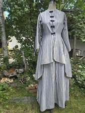 1900s Gothic Costume Bustle Dress Victorian Edwardian Coat Skirt Bustle Stripes