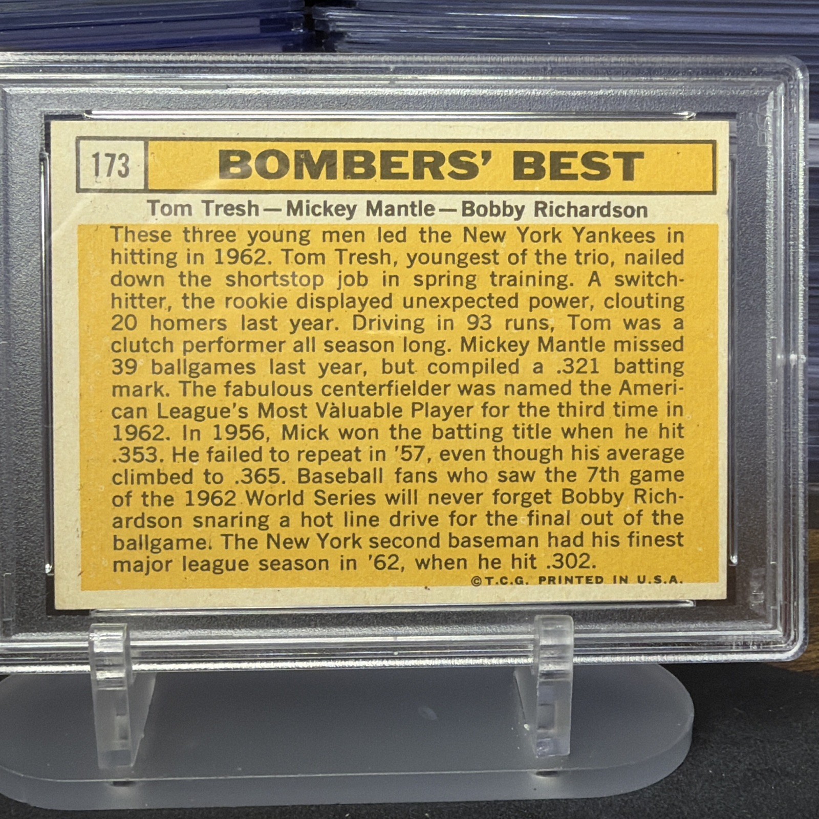 1963 Topps - Mickey Mantle, Bobby Richardson, Tom Tresh #173 view 4